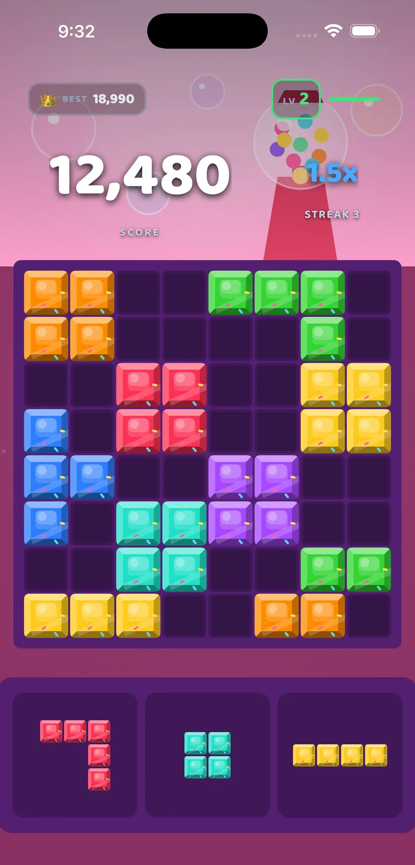 BlockBolt gameplay in the Bubblegum theme