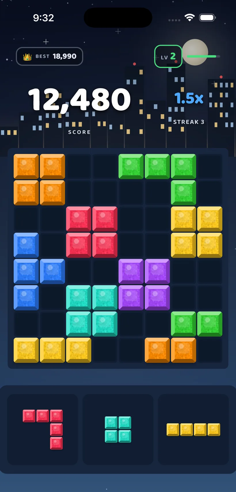 BlockBolt gameplay in the City Lights theme