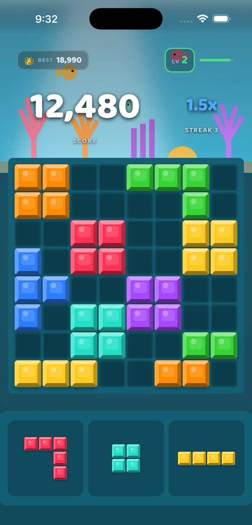 BlockBolt gameplay in the Coral Reef theme