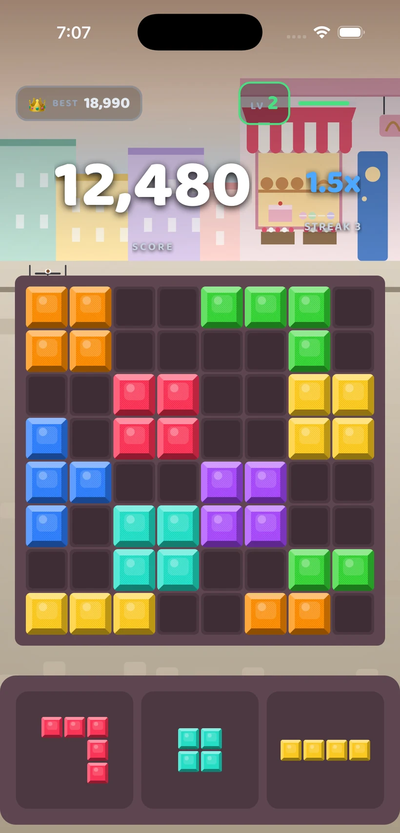 BlockBolt gameplay in the Corner Bakery theme