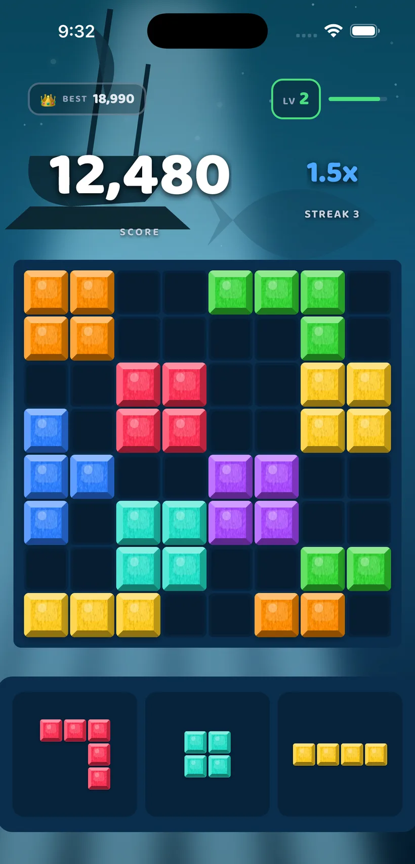 BlockBolt gameplay in the Tidelight Reef theme