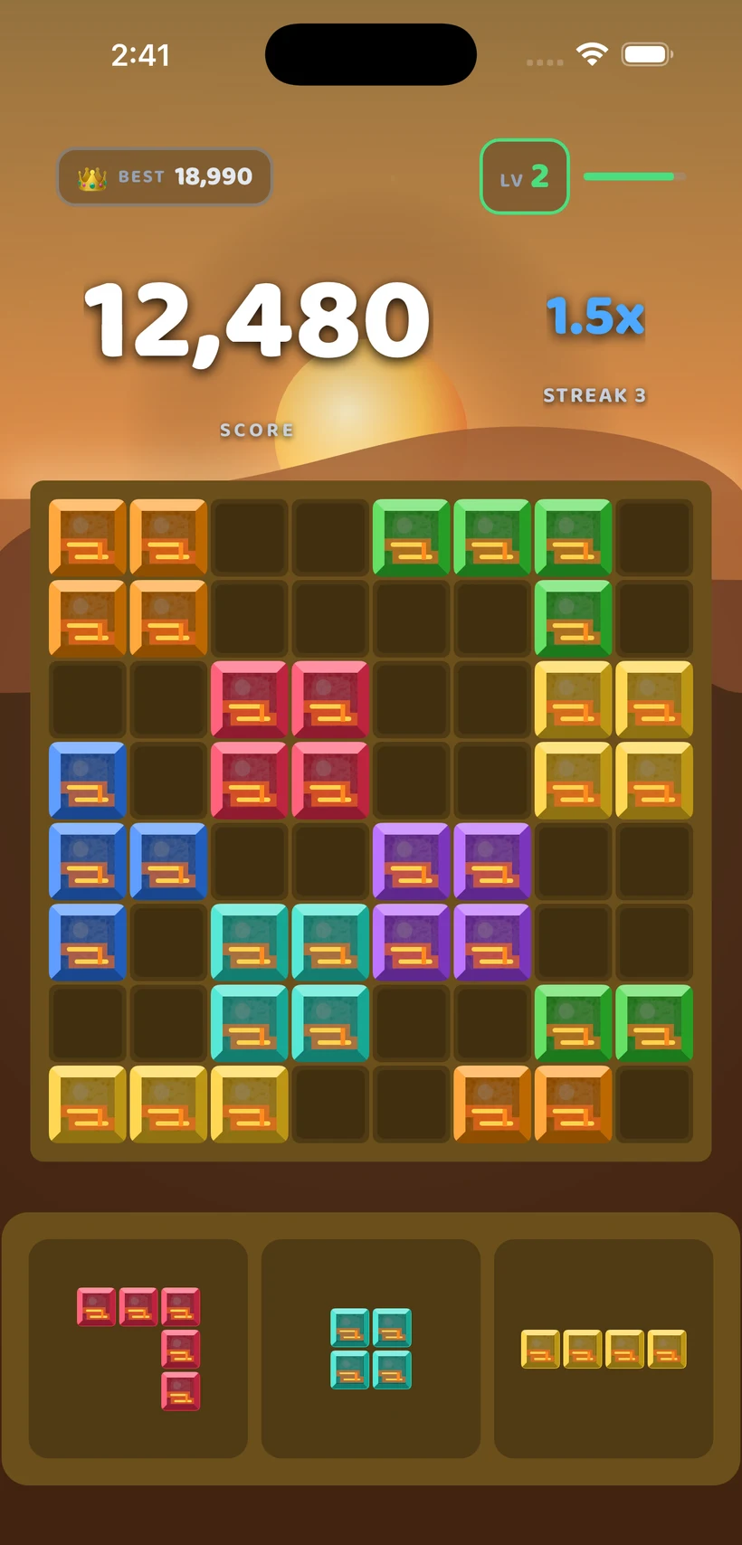 BlockBolt gameplay in the Desert Mirage theme