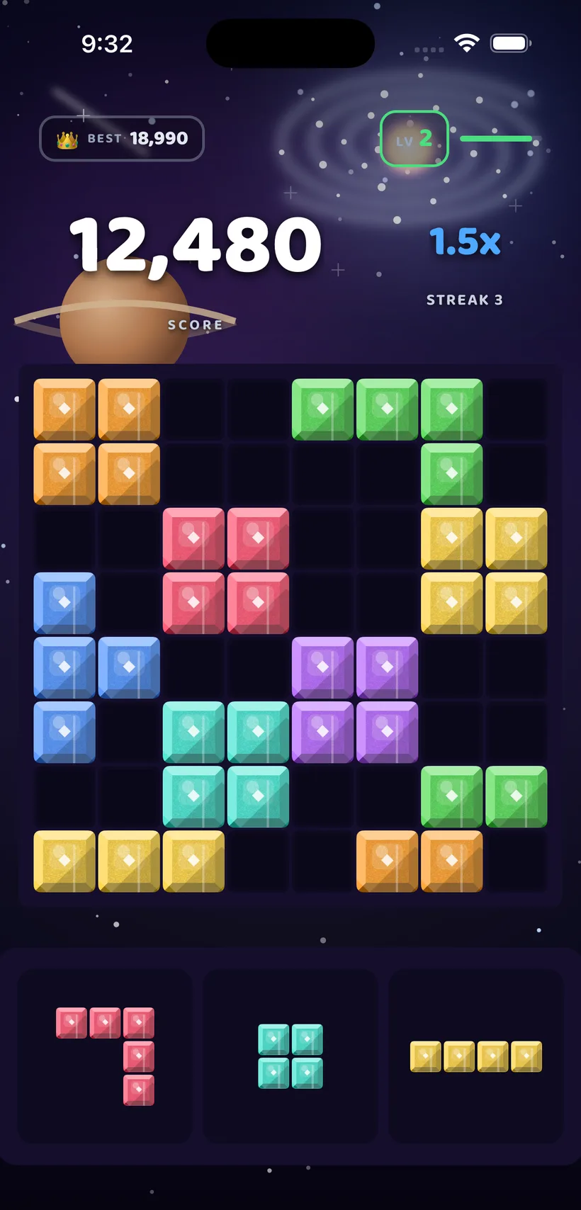 BlockBolt gameplay in the Galaxy theme