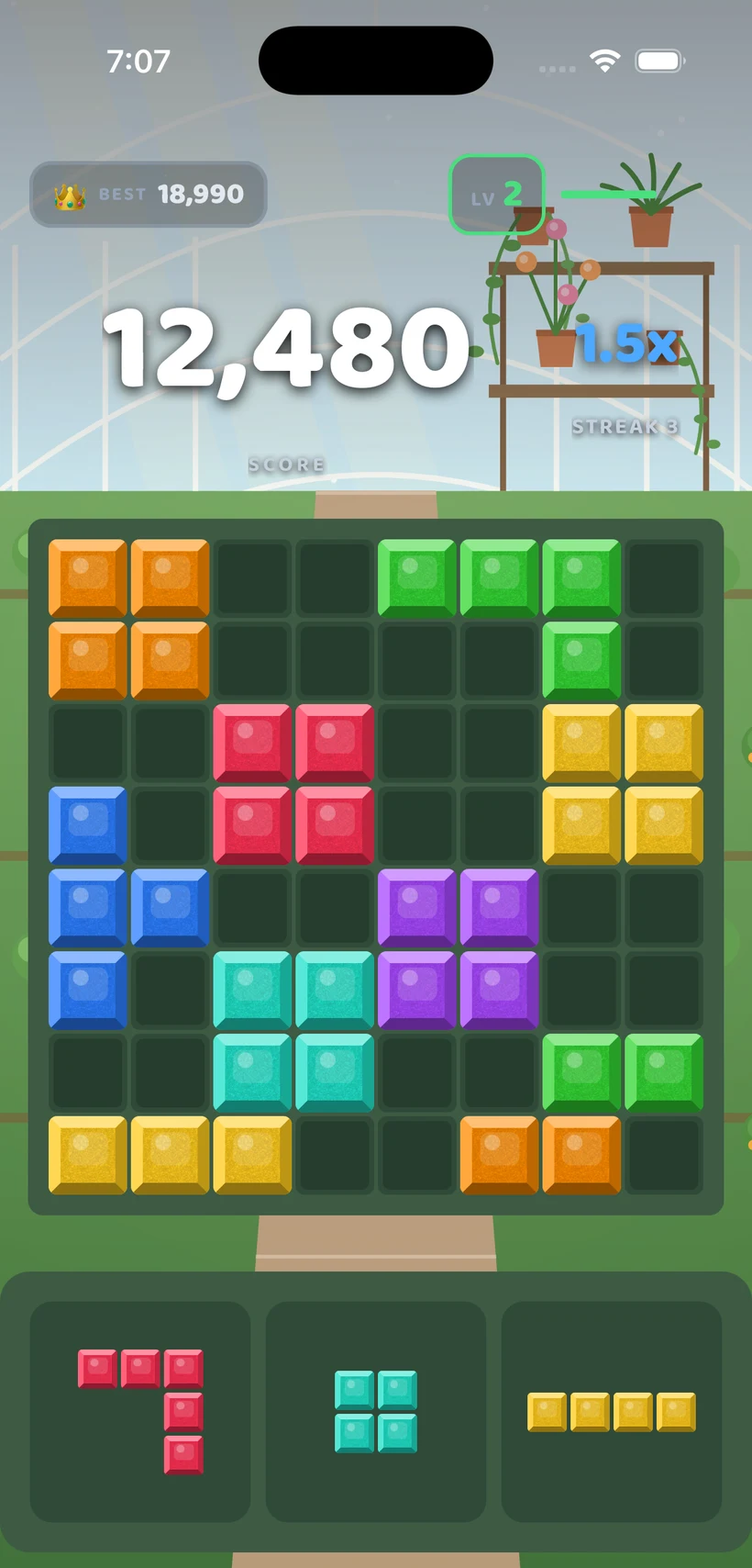 BlockBolt gameplay in the Greenhouse theme