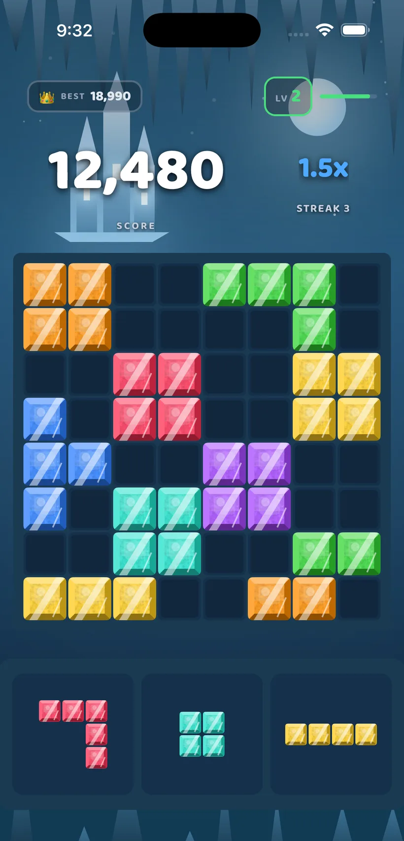 BlockBolt gameplay in the Ice Palace theme