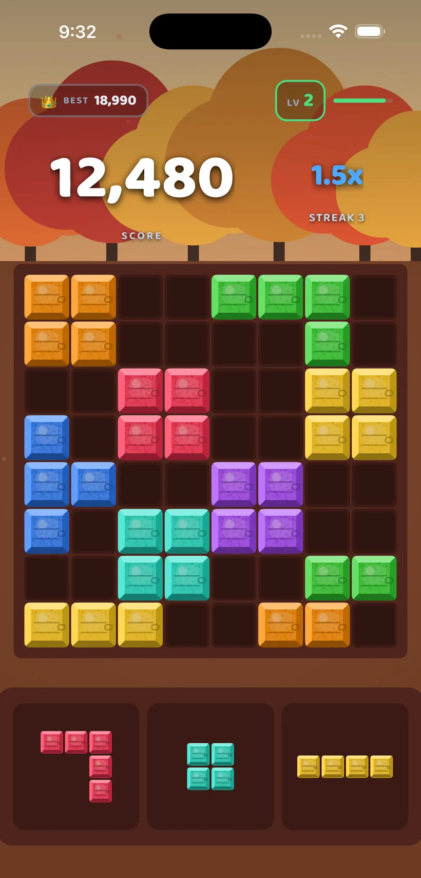 BlockBolt gameplay in the Maple Woods theme