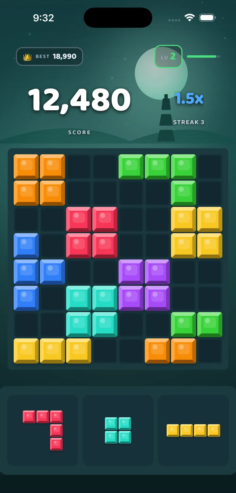 BlockBolt gameplay in the Mint theme
