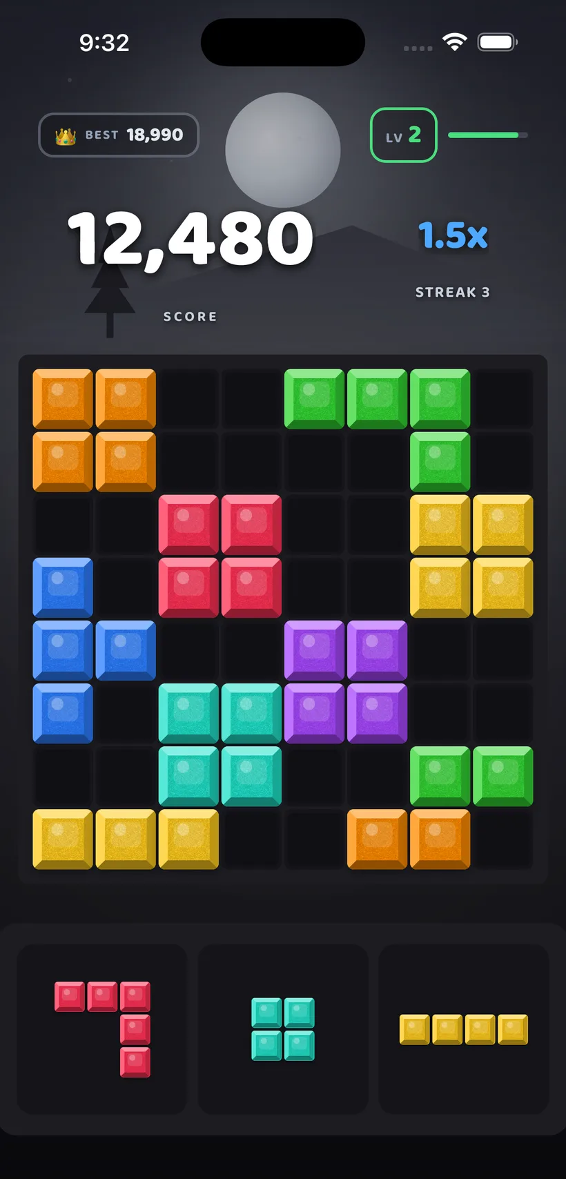 BlockBolt gameplay in the Monochrome theme