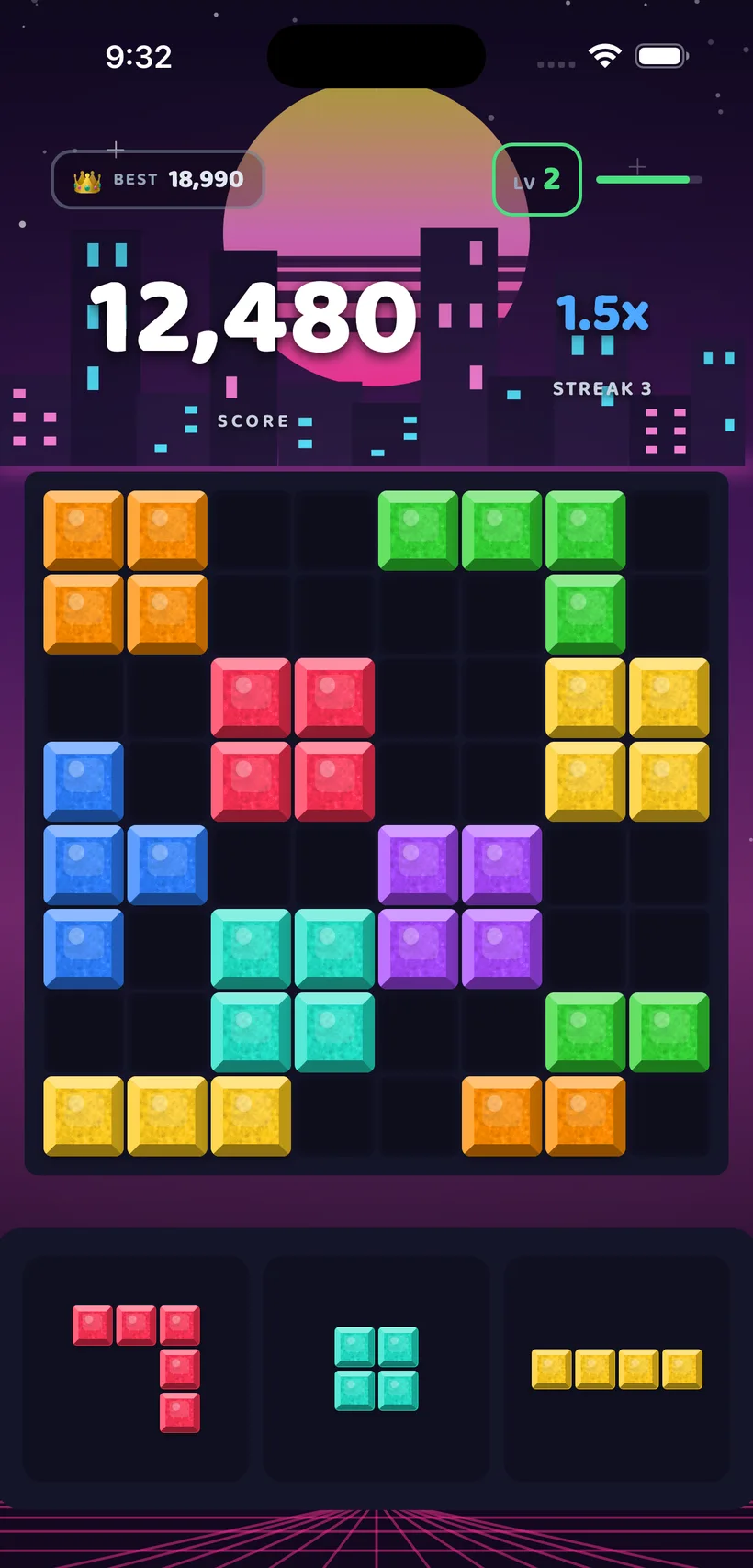 BlockBolt gameplay in the Neon theme