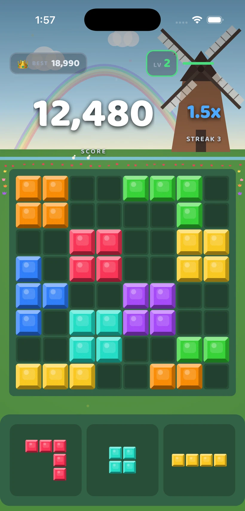 BlockBolt gameplay in the Spring Bloom theme
