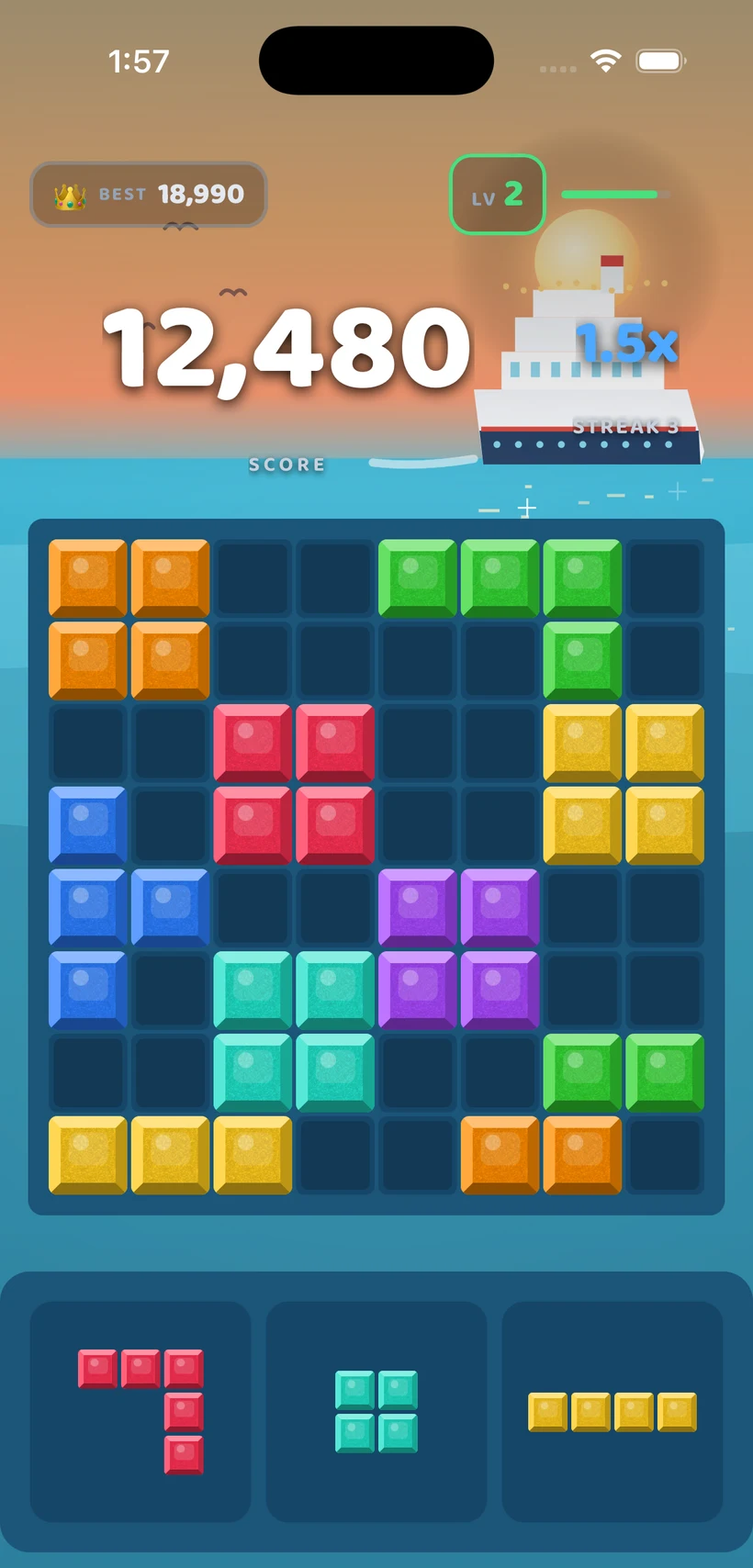 BlockBolt gameplay in the Vacation Cruise theme